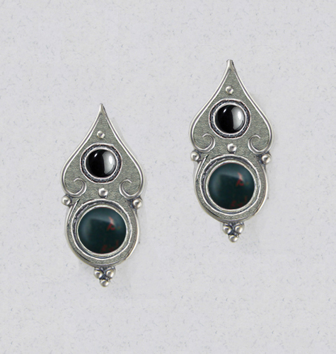 Sterling Silver Gothic Look Post Stud Earrings With Bloodstone And Hematite